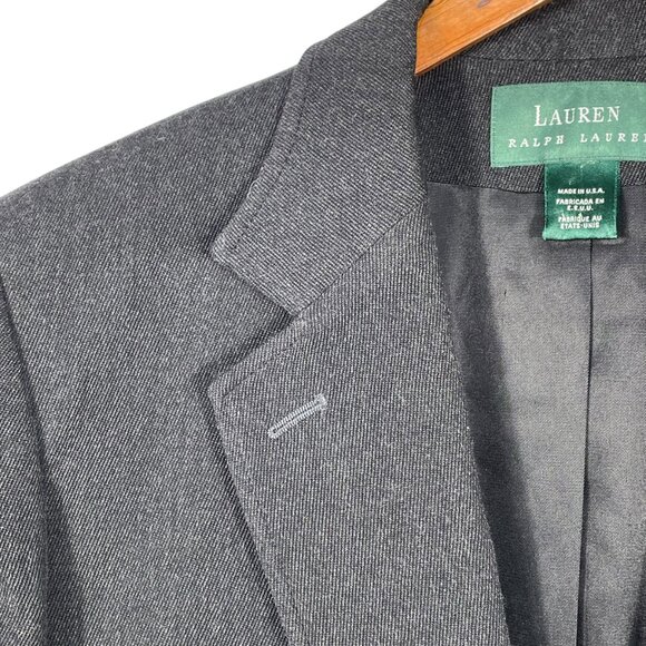 Vintage Lauren Ralph Lauren 100% Wool Blazer Charcoal Gray Tailored Women's L - Picture 4 of 12